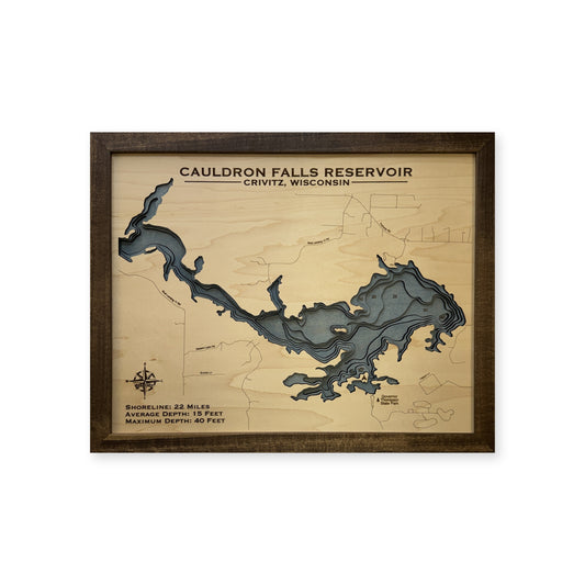 Cauldron Falls Reservoir, Crivitz, Wisconsin Wood Map — plain-background photo [MC20261006 q2530 a4b85cfb1a8d]