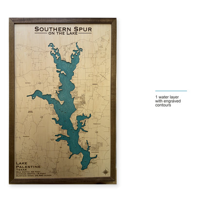 Lake Palestine Texas Southern Spur Single Water Layer Engraved Contours Wood Map — style-labeled photo [MC20261006 q2534 8f42e6ae938b]