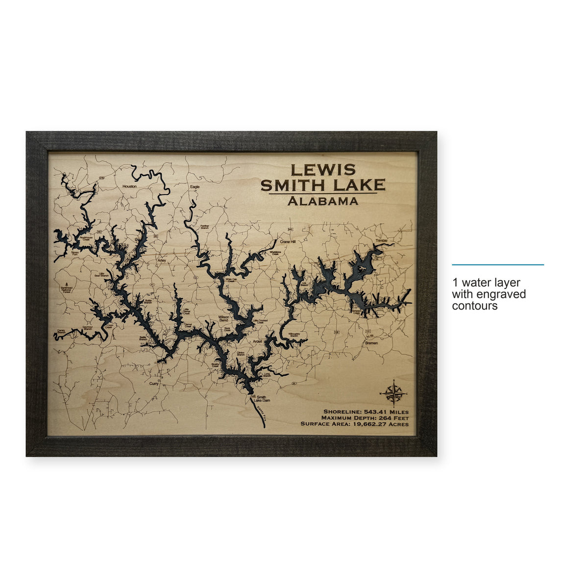 Lewis Smith Lake, Alabama Wood Map — style-labeled photo [MC20261006 q2548 69d6c6dead87]