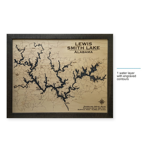 Lewis Smith Lake, Alabama Wood Map — style-labeled photo [MC20261006 q2548 69d6c6dead87]