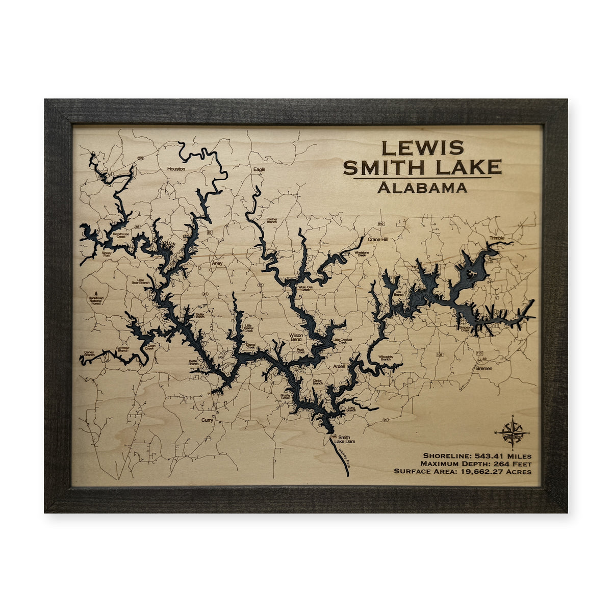 Lewis Smith Lake, Alabama Wood Map — plain-background photo [MC20261006 q2548 6f48e1d60ea3]
