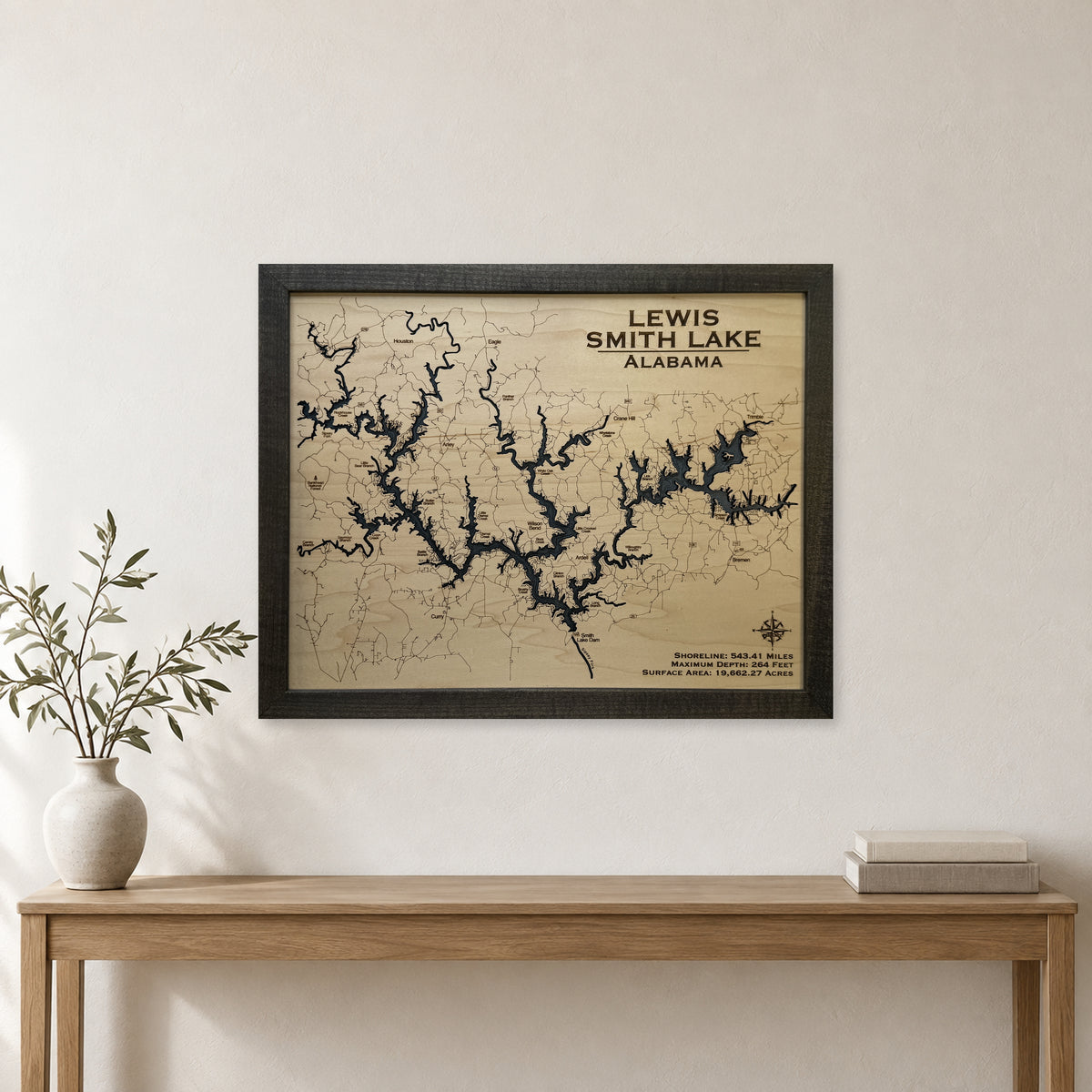 Lewis Smith Lake, Alabama Wood Map — room mockup [MC20261006 q2548 49d8c62ccf0e]