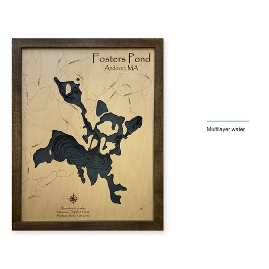 Fosters Pond, Andover, Massachusetts Wood Map — style-labeled photo [MC20261006 q2569 cf44105425c4]