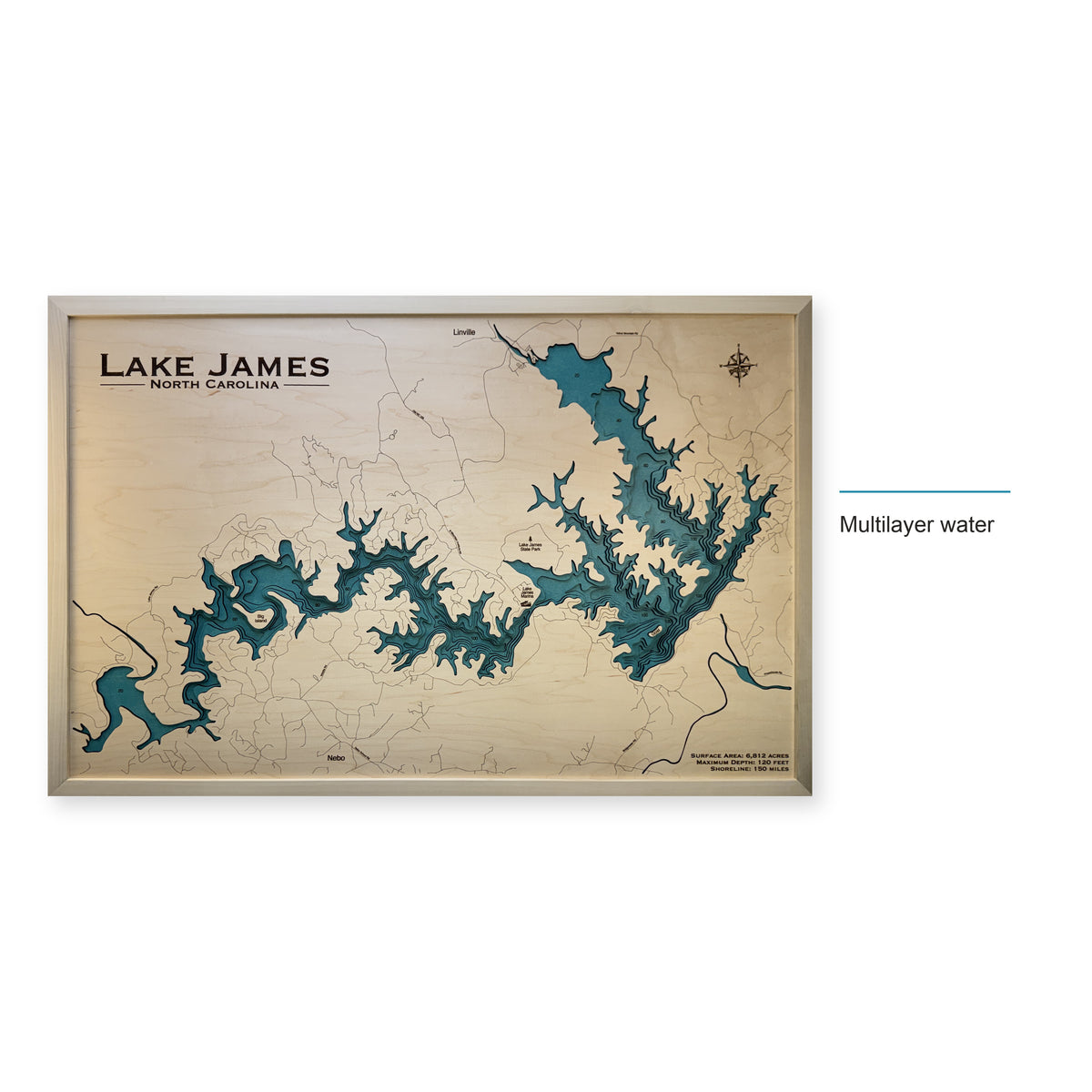 Lake James, North Carolina Wood Map — style-labeled photo [MC20261006 q2584 8279af70eeb7]