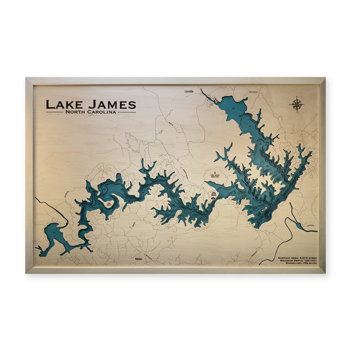 Lake James, North Carolina Wood Map — plain-background photo [MC20261006 q2584 ec929bba920f]