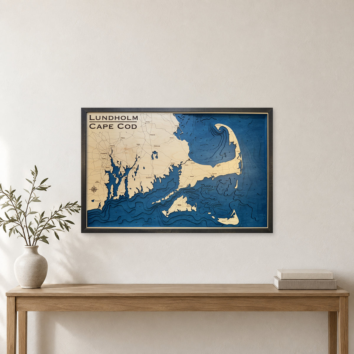 Cape Cod, Massachusetts Wood Map — room mockup [MC20261006 q2599 ae8976235f00]