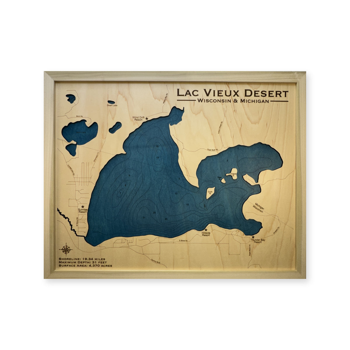 Lac Vieux Desert, Wisconsin and Michigan Wood Map — plain-background photo [MC20261006 q2609 ba00c6998de4]