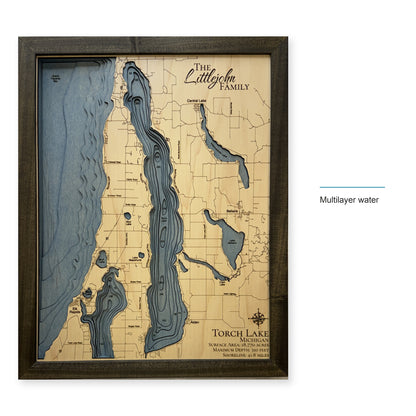 Torch Lake Michigan Littlejohn Family Multilayer Wood Map — style-labeled photo [MC20261006 q2613 dbbc9539778d]
