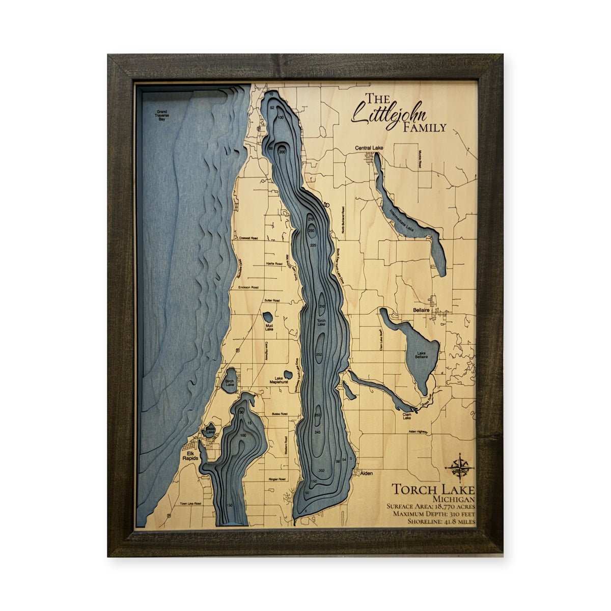 Torch Lake Michigan Littlejohn Family Multilayer Wood Map — Multilayer water main photo [MC20261006 q2613 4364c67e71ea]