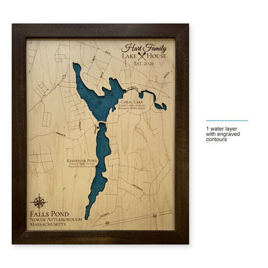 Falls Pond, North Attleborough, Massachusetts Wood Map — style-labeled photo [MC20261006 q2617 84e7de264a01]