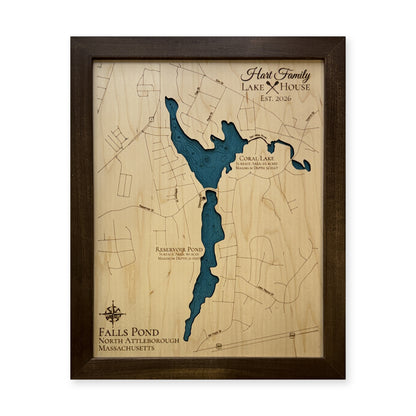 Falls Pond, North Attleborough, Massachusetts Wood Map — plain-background photo [MC20261006 q2617 b19dcc3b7bd9]