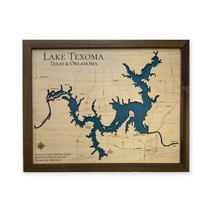 Lake Texoma Texas and Oklahoma Walnut Single Water Layer Wood Map — 1 water layer main photo [MC20261006 q2619 0cce910c6e36]