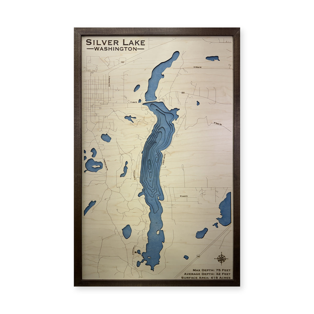 Silver Lake, Washington Wood Map — plain-background photo [MC20261006 q2632 323b3bb54cb6]