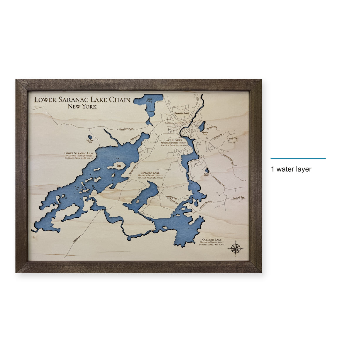Lower Saranac Lake Chain, New York Wood Map — style-labeled photo [MC20261006 q2636 e348e447d664]