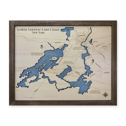 Lower Saranac Lake Chain, New York Wood Map — plain-background photo [MC20261006 q2636 8048f788a15e]