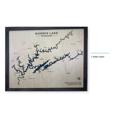 Norris Lake Tennessee Charcoal Single Water Layer Wood Map — style-labeled photo [MC20261006 q2638 f5b2f4ed07a4]