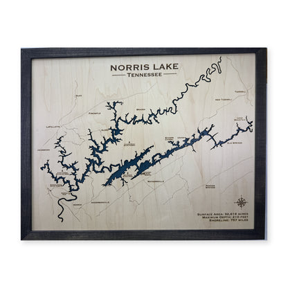 Norris Lake Tennessee Charcoal Single Water Layer Wood Map — 1 water layer main photo [MC20261006 q2638 86bd20cde7e5]