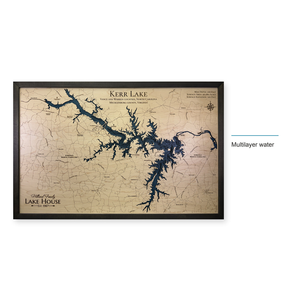 Kerr Lake Hilliard Family Multilayer Wood Map — style-labeled photo [MC20261006 q2697 3af3a207e080]