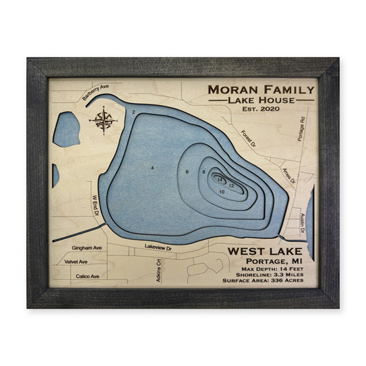 West Lake, Portage, Michigan Wood Map — plain-background photo [MC20261006 q2717 11edbb240986]