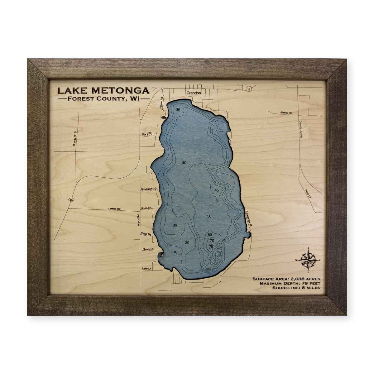 Lake Metonga, Forest County, Wisconsin Wood Map — plain-background photo [MC20261006 q2743 44ab34b0f25c]