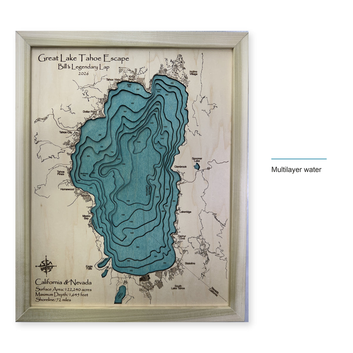 Lake Tahoe Great Lake Escape Bill Legendary Lap Natural Multilayer Wood Map — style-labeled photo [MC20261006 q2745 8fb101398523]