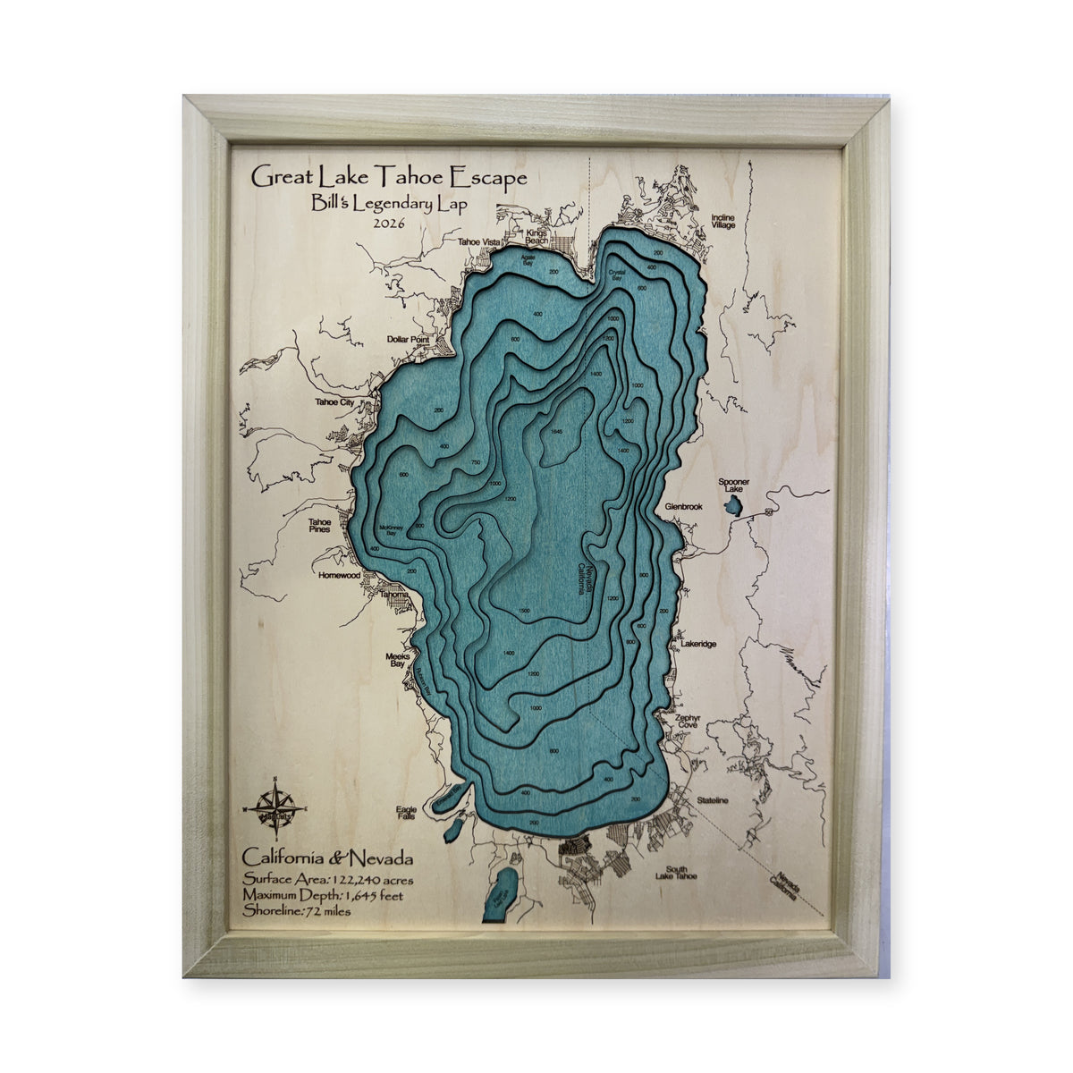 Lake Tahoe Great Lake Escape Bill Legendary Lap Natural Multilayer Wood Map — Multilayer water main photo [MC20261006 q2745 8ac4fc44baa9]