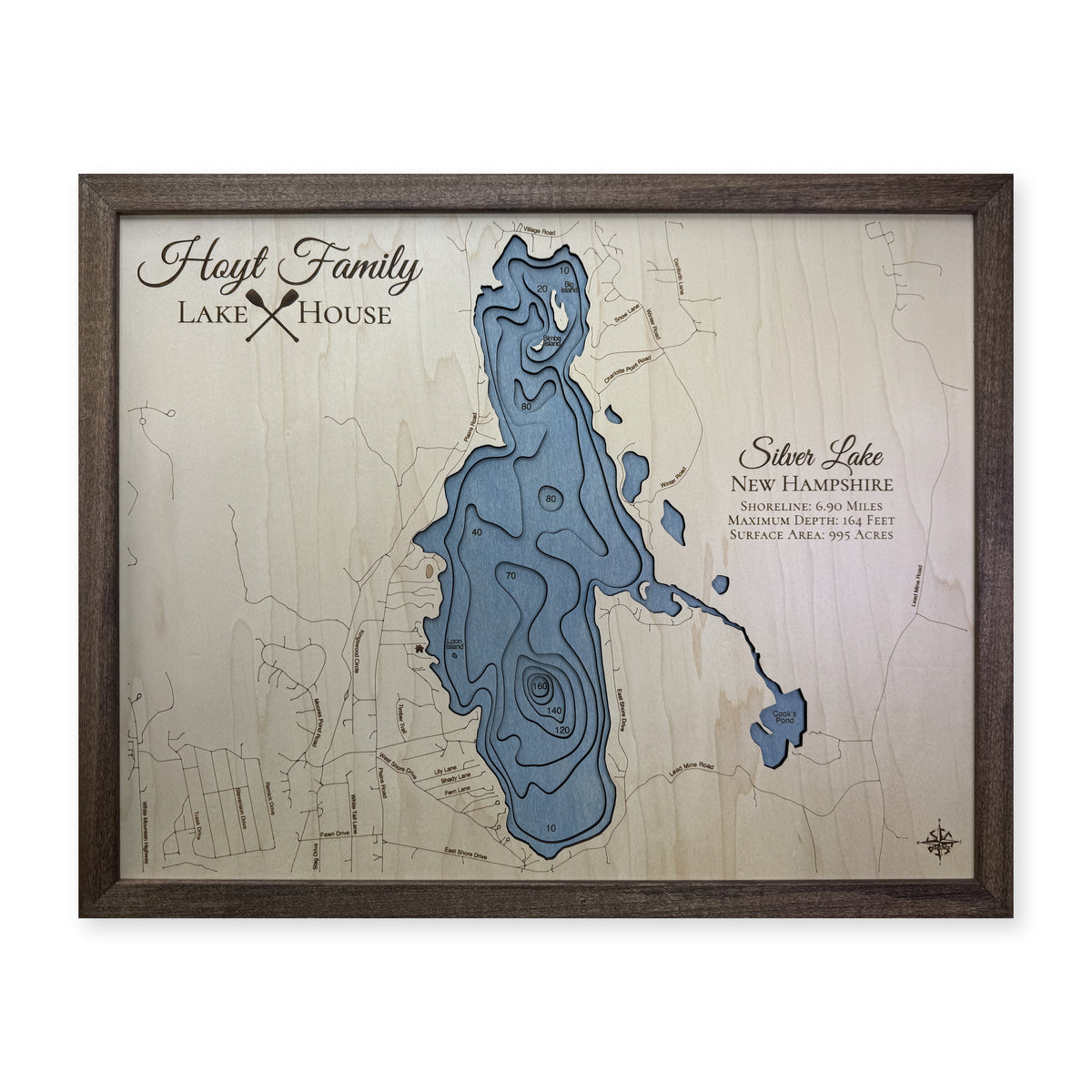 Silver Lake, New Hampshire Wood Map — plain-background photo [MC20261006 q2748 f112fc9676e2]