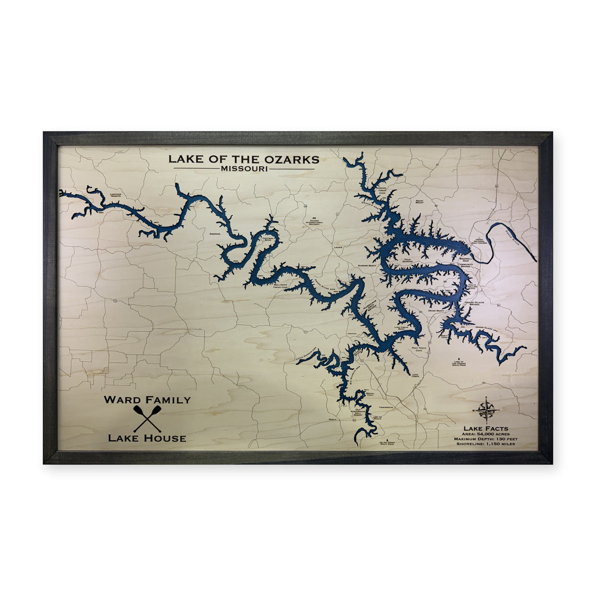 Lake of the Ozarks Missouri Ward Family Charcoal Single Water Wood Map — 1 water layer main photo [MC20261006 q2767 650dba99959f]