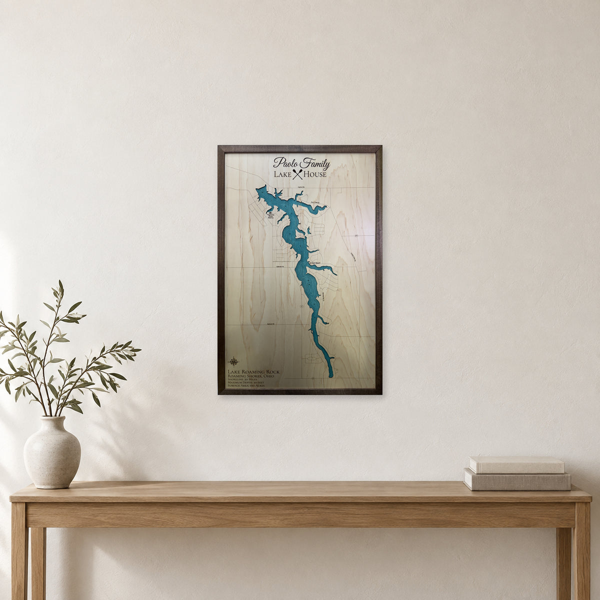 Lake Roaming Rock Ohio Paolo Family Engraved Water Wood Map — room mockup [MC20261006 q2775 6ac49a931d49]