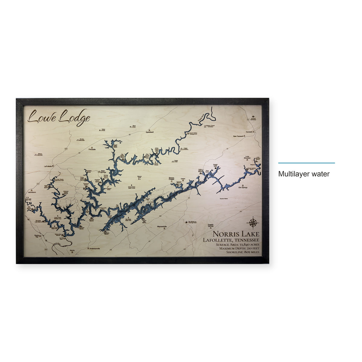 Norris Lake Tennessee Lowe Lodge Multilayer Wood Map — style-labeled photo [MC20261006 q2792 e6c479d2c987]