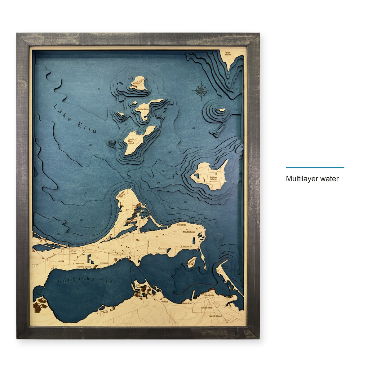 Lake Erie Islands Sandusky Charcoal Multilayer Wood Map — style-labeled photo [MC20261006 q2810 542810e5f34b]