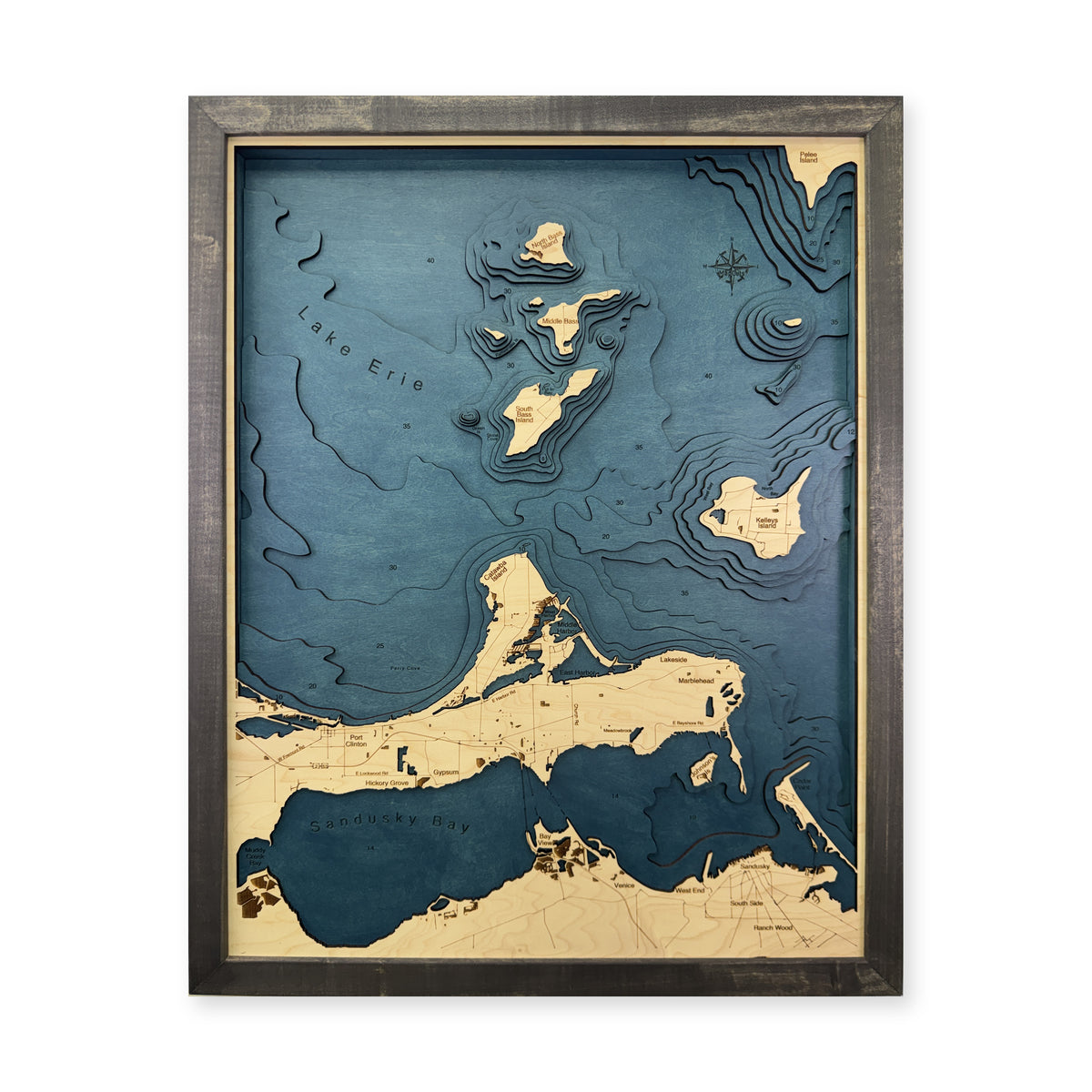 Lake Erie Islands Sandusky Charcoal Multilayer Wood Map — Multilayer water main photo [MC20261006 q2810 5287fc4b10fd]