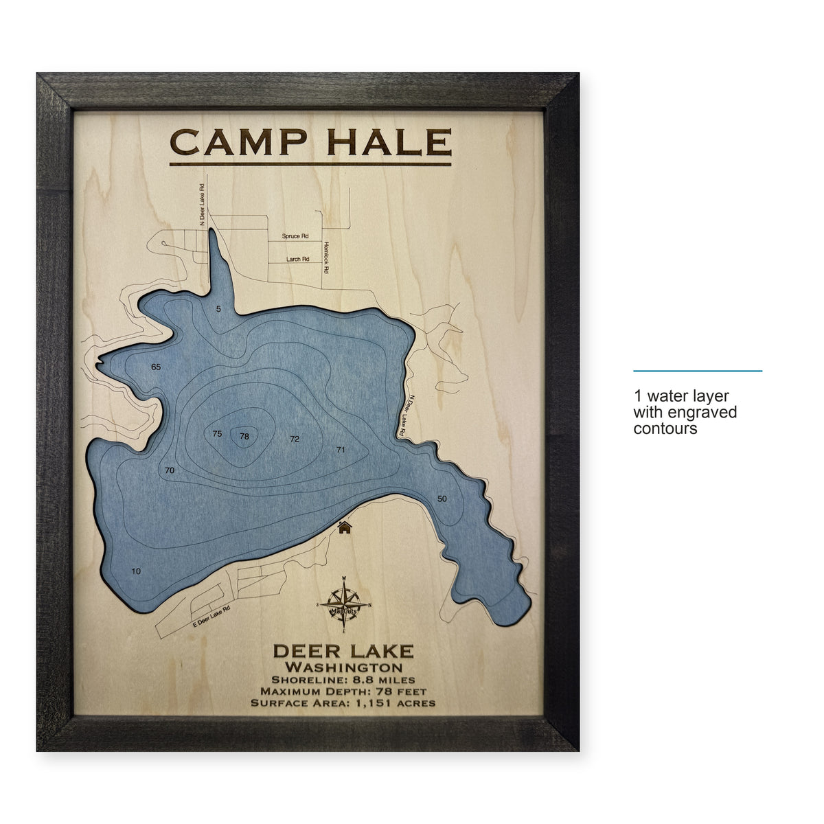 Deer Lake, Washington Wood Map — style-labeled photo [MC20261006 q2828 c64acf99c841]