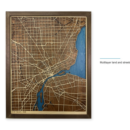 Detroit Michigan Walnut Portrait Layered Street Wood Map — style-labeled photo [MC20261006 q2834 59000e5cdebb]