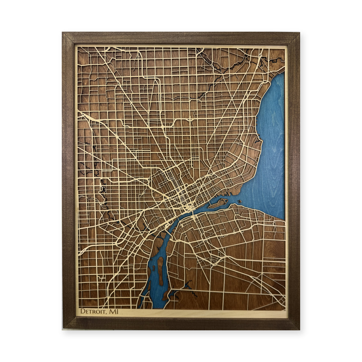 Detroit Michigan Walnut Portrait Layered Street Wood Map — Multilayer land and streets main photo [MC20261006 q2834 8ffbbd982c22]