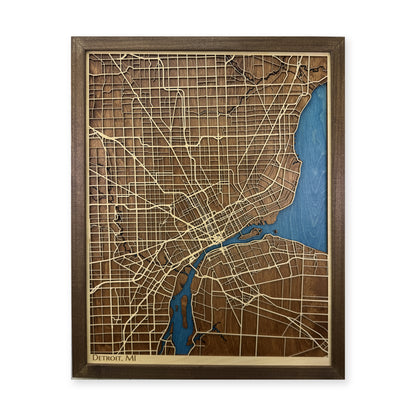 Detroit Michigan Walnut Portrait Layered Street Wood Map — Multilayer land and streets main photo [MC20261006 q2834 8ffbbd982c22]