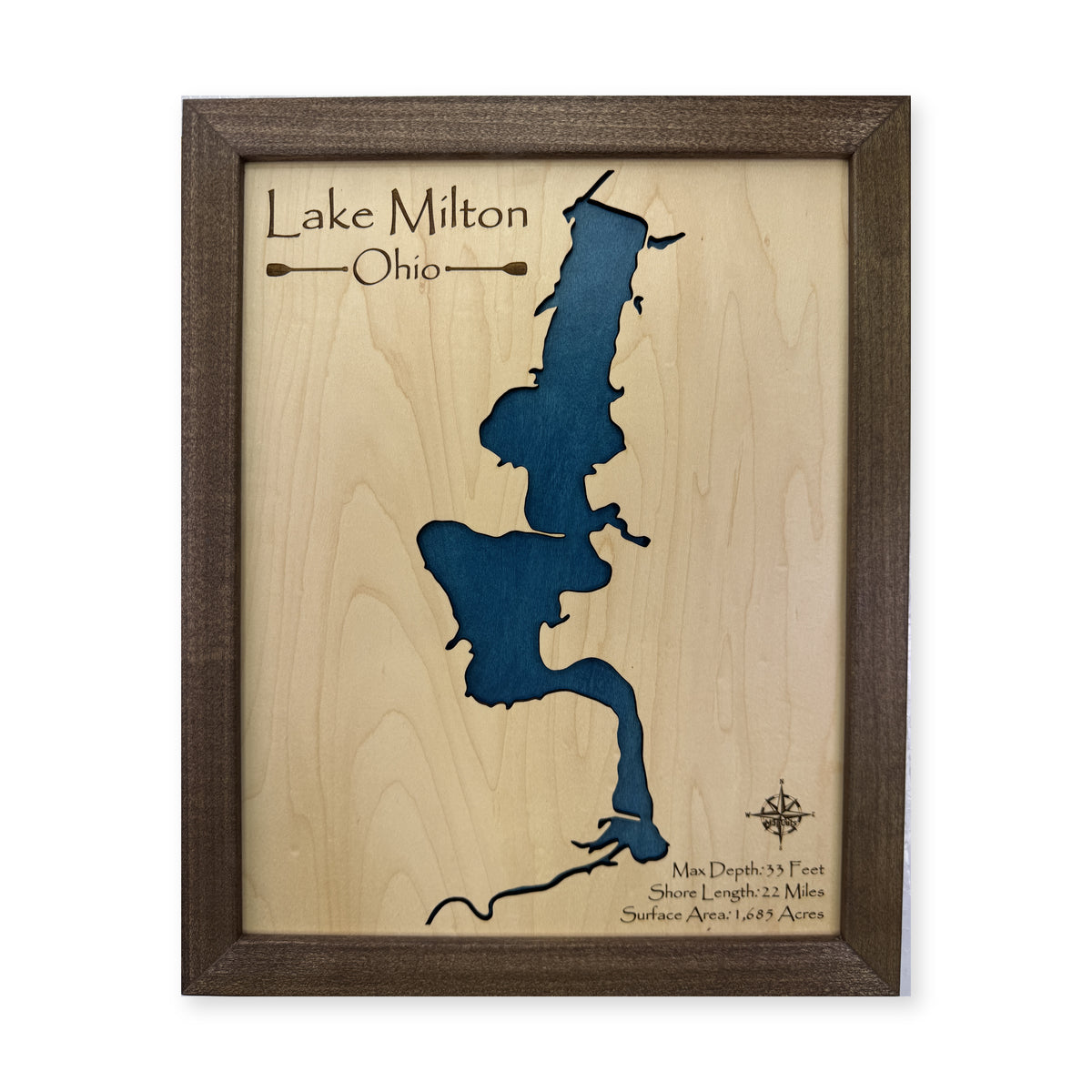 Lake Milton Ohio Walnut Script Title Single Water Wood Map — 1 water layer main photo [MC20261006 q2874 6b68db5d514c]