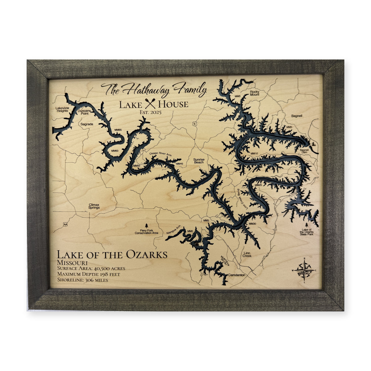 Lake of the Ozarks Missouri Hathaway Family Multilayer Wood Map — Multilayer water main photo [MC20261006 q2885 221d6831b0b9]