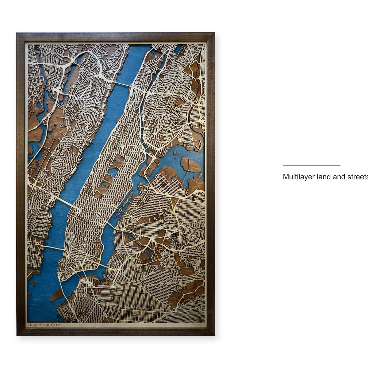 New York City Walnut Plain Title Layered Street Wood Map — style-labeled photo [MC20261006 q2896 749351b72732]