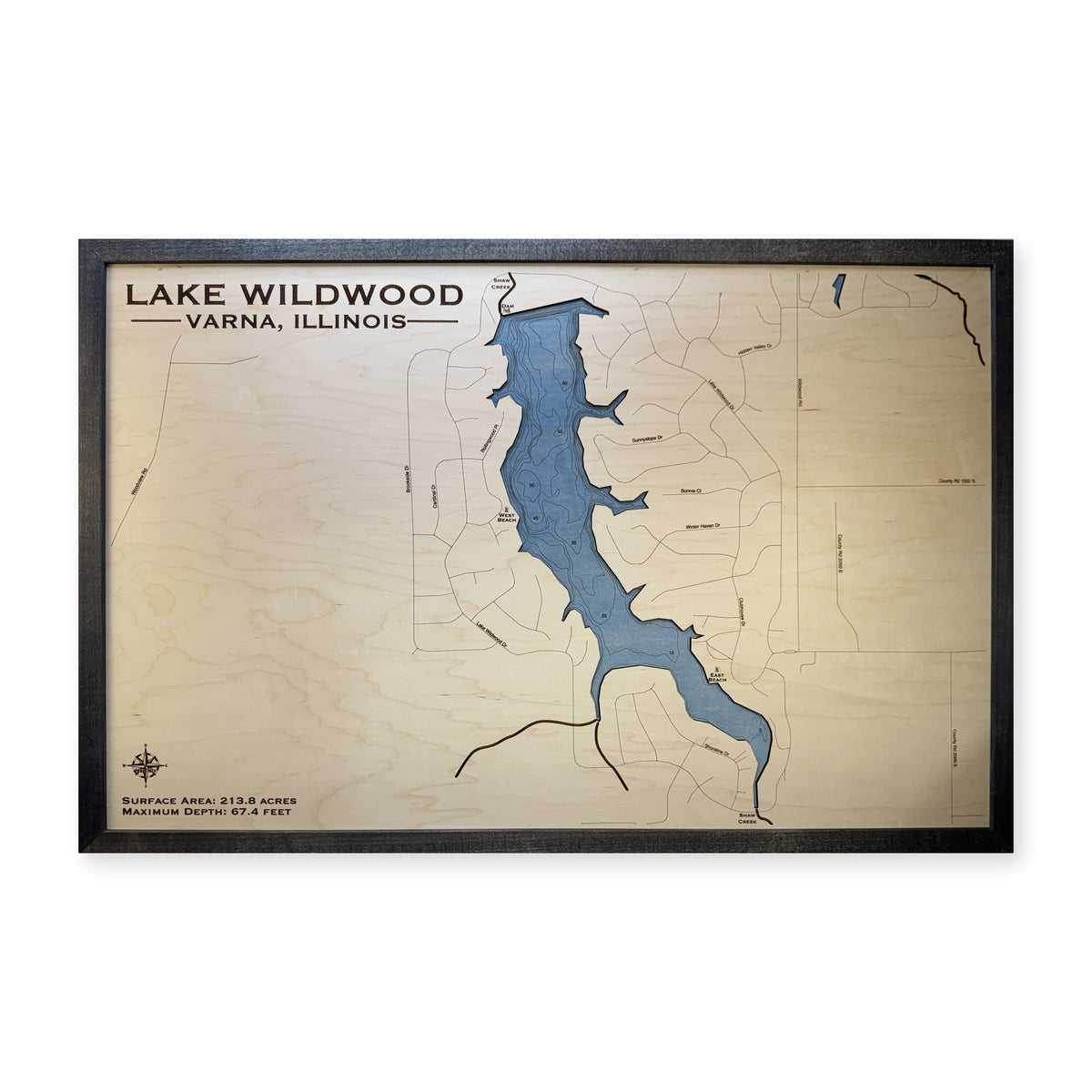 Lake Wildwood, Varna, Illinois Wood Map — plain-background photo [MC20261006 q2898 e813796735df]