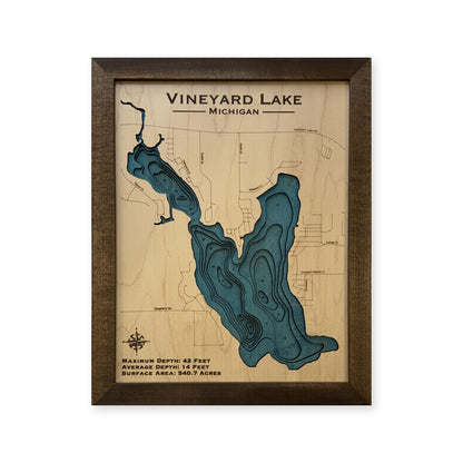 Vineyard Lake, Michigan Wood Map — plain-background photo [MC20261006 q2906 91de50339402]