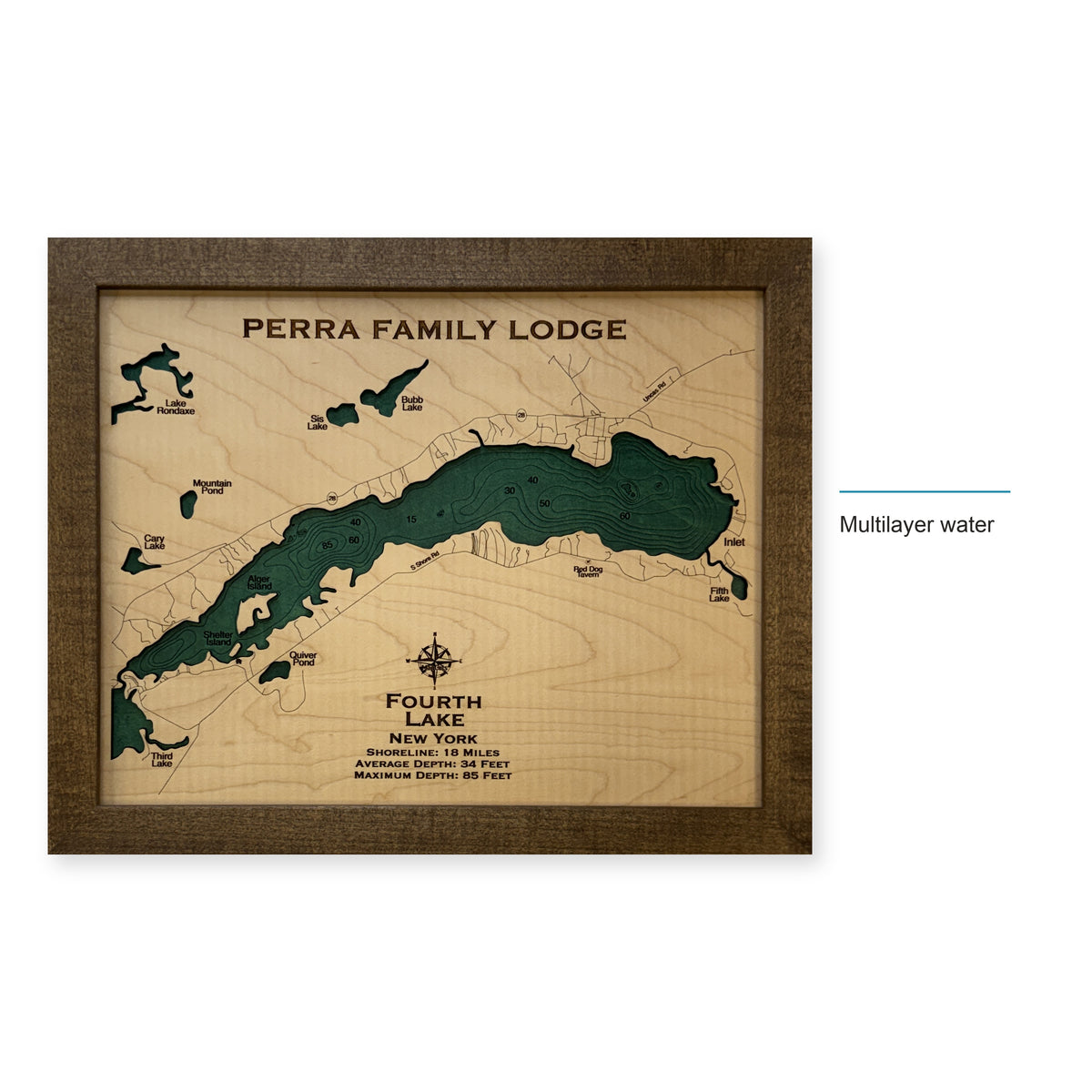 Fourth Lake, New York Wood Map — style-labeled photo [MC20261006 q2912 687d5b66133b]