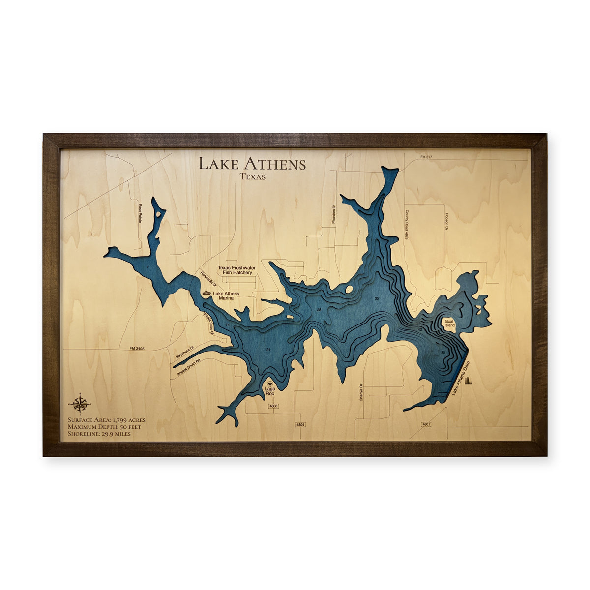 Lake Athens Texas Walnut Plain Title Multilayer Wood Map — Multilayer water main photo [MC20261006 q2916 985402d095d8]