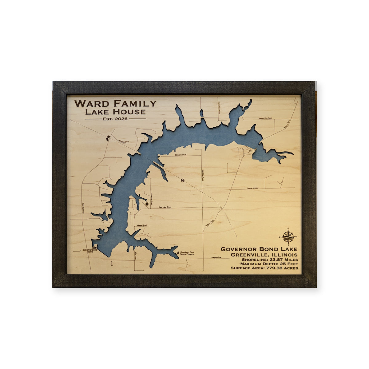 Governor Bond Lake Illinois Ward Family Single Water Wood Map — 1 water layer main photo [MC20261006 q2919 2c884e49a23b]