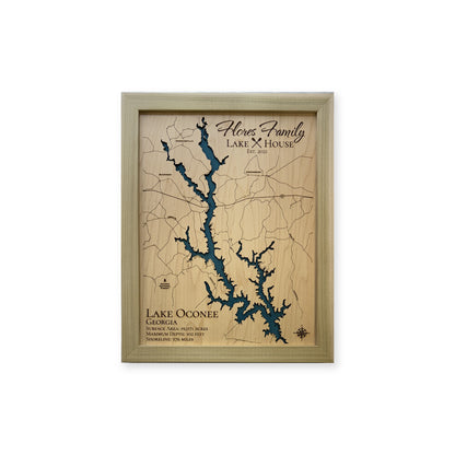 Lake Oconee Georgia Flores Family Single Water Wood Map — 1 water layer main photo [MC20261006 q2929 e4e459b35430]