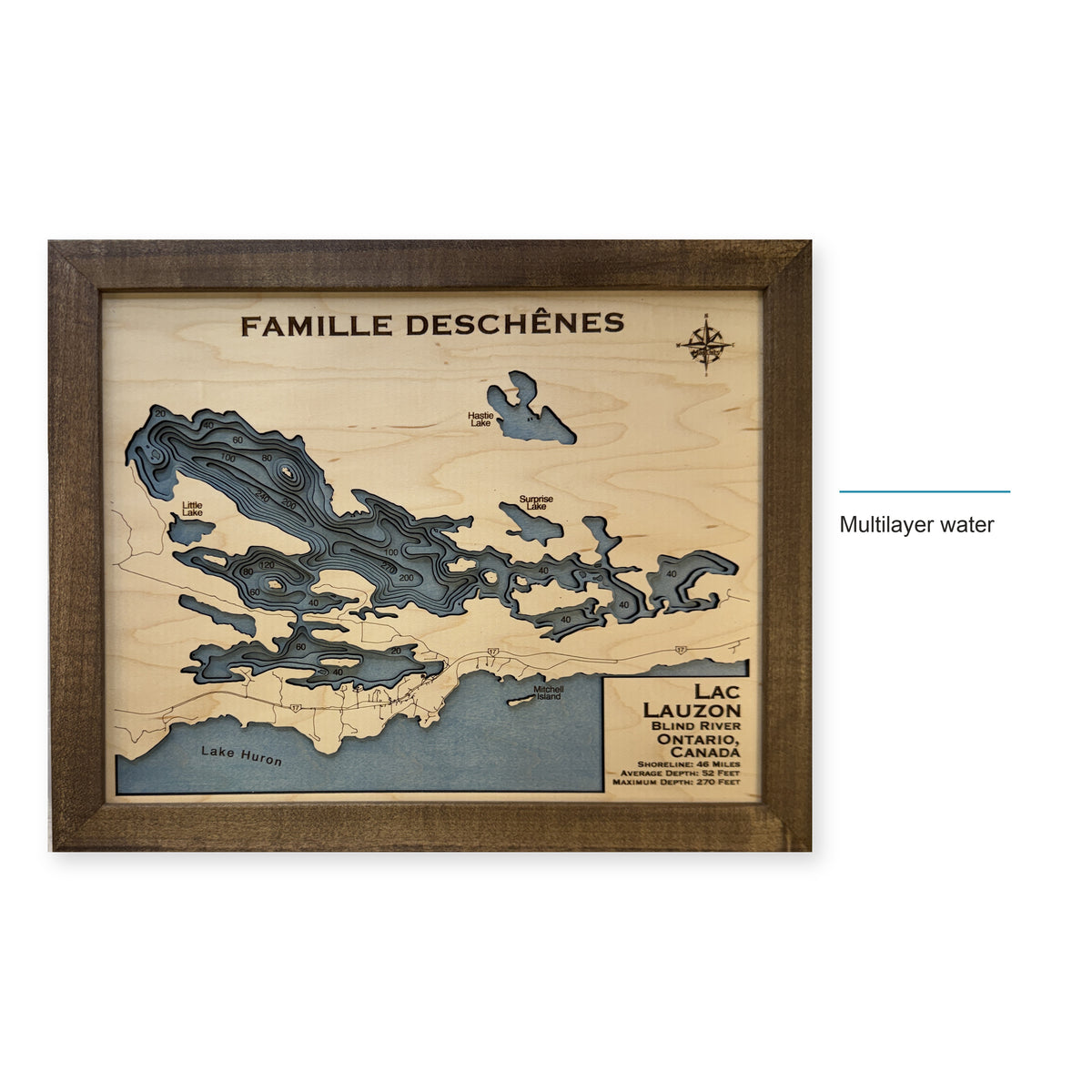 Lac Lauzon, Blind River, Ontario Wood Map — style-labeled photo [MC20261006 q2945 024adfbf1a05]