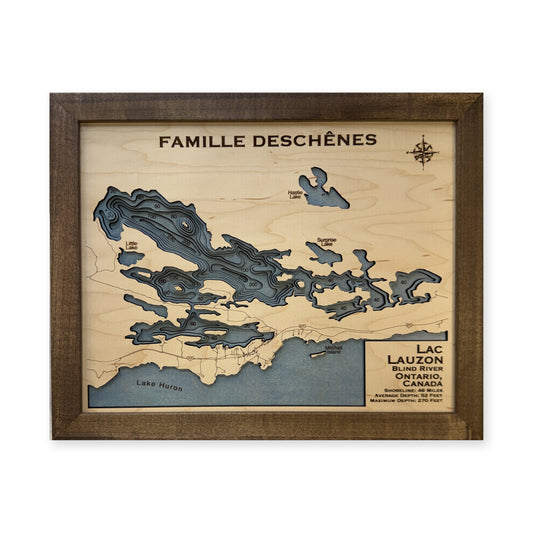 Lac Lauzon, Blind River, Ontario Wood Map — plain-background photo [MC20261006 q2945 dfde5dd28e86]
