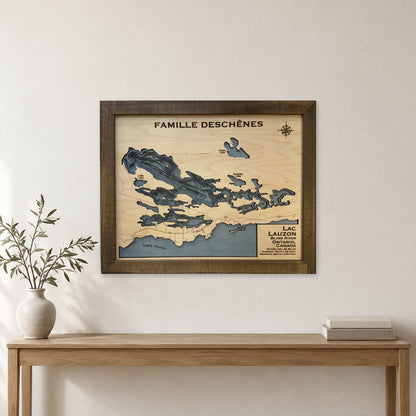 Lac Lauzon, Blind River, Ontario Wood Map — room mockup [MC20261006 q2945 7546d8fb3c54]