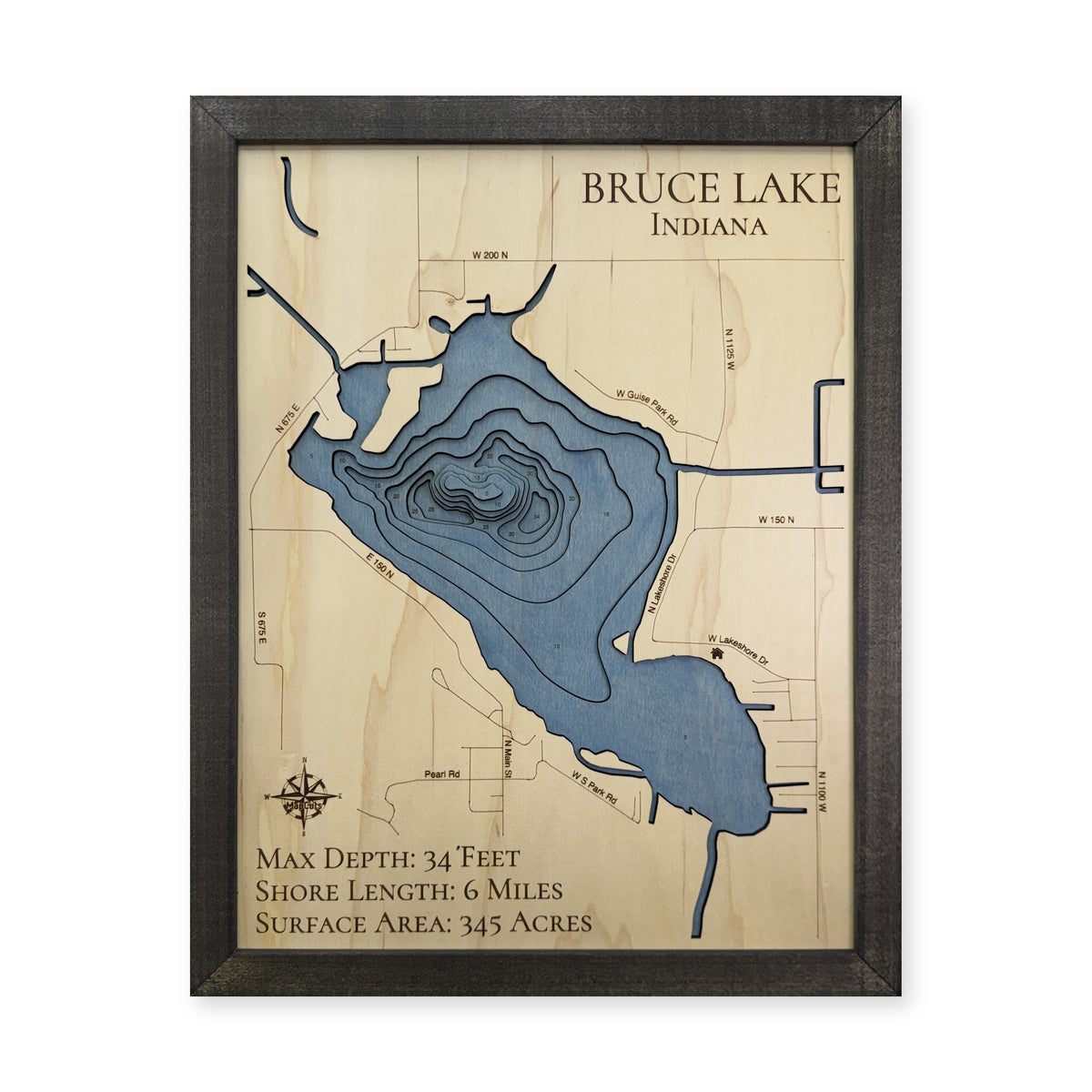 Bruce Lake, Indiana Wood Map — plain-background photo [MC20261006 q2967 b59f1946baf8]