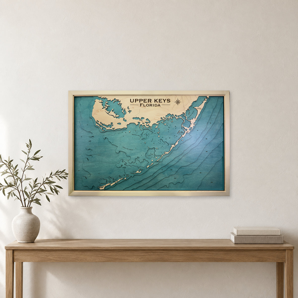 Upper Keys Florida Multilayer Wood Map — room mockup [MC20261006 q2982 656703b5019d]